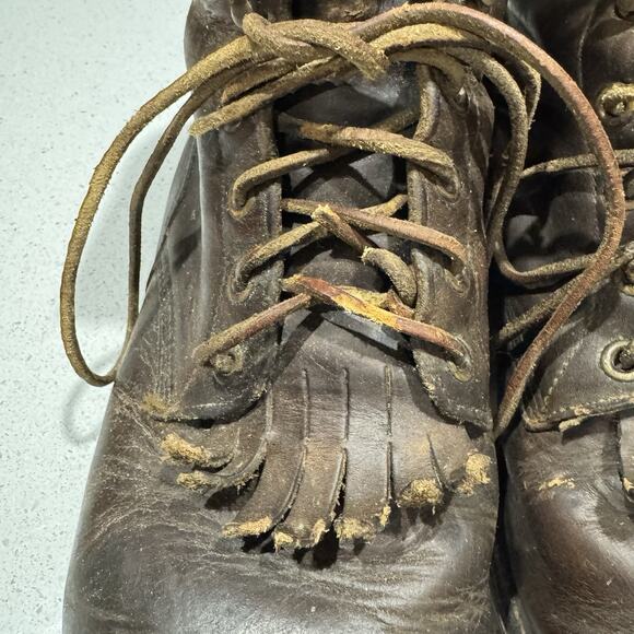 JUSTIN Brown Leather Lace Up Cowboy Boots Mens Size 9.5 B Roper 575 USA - Picture 6 of 10